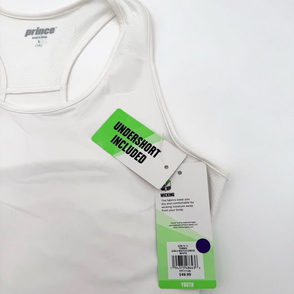 NWT New Girl's Prince Tennis Match Dress White Size L 14 Active Pickleball Skirt - Picture 5 of 6